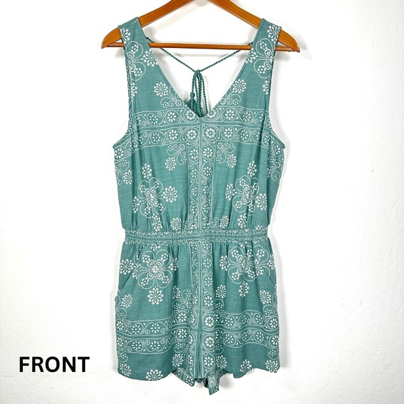 Madewell Beach Womens Medium Teal Floral V Neck Lightweight Breezy Romper NWT - Picture 2 of 15